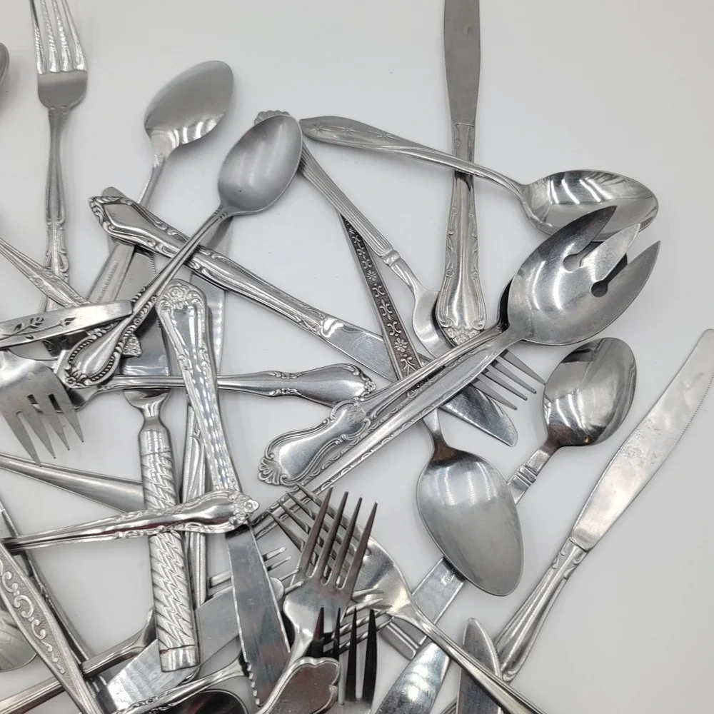 55pc Mixed Bulk Lot Stainless Flatware Assorted Silverware for Crafts Upcycling